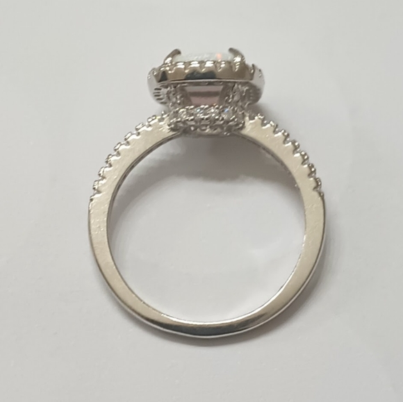 Vintage-inspired Solitaire Silver Gemstone White Opal Wedding Ring, Sz 10 - Picture 7 of 11